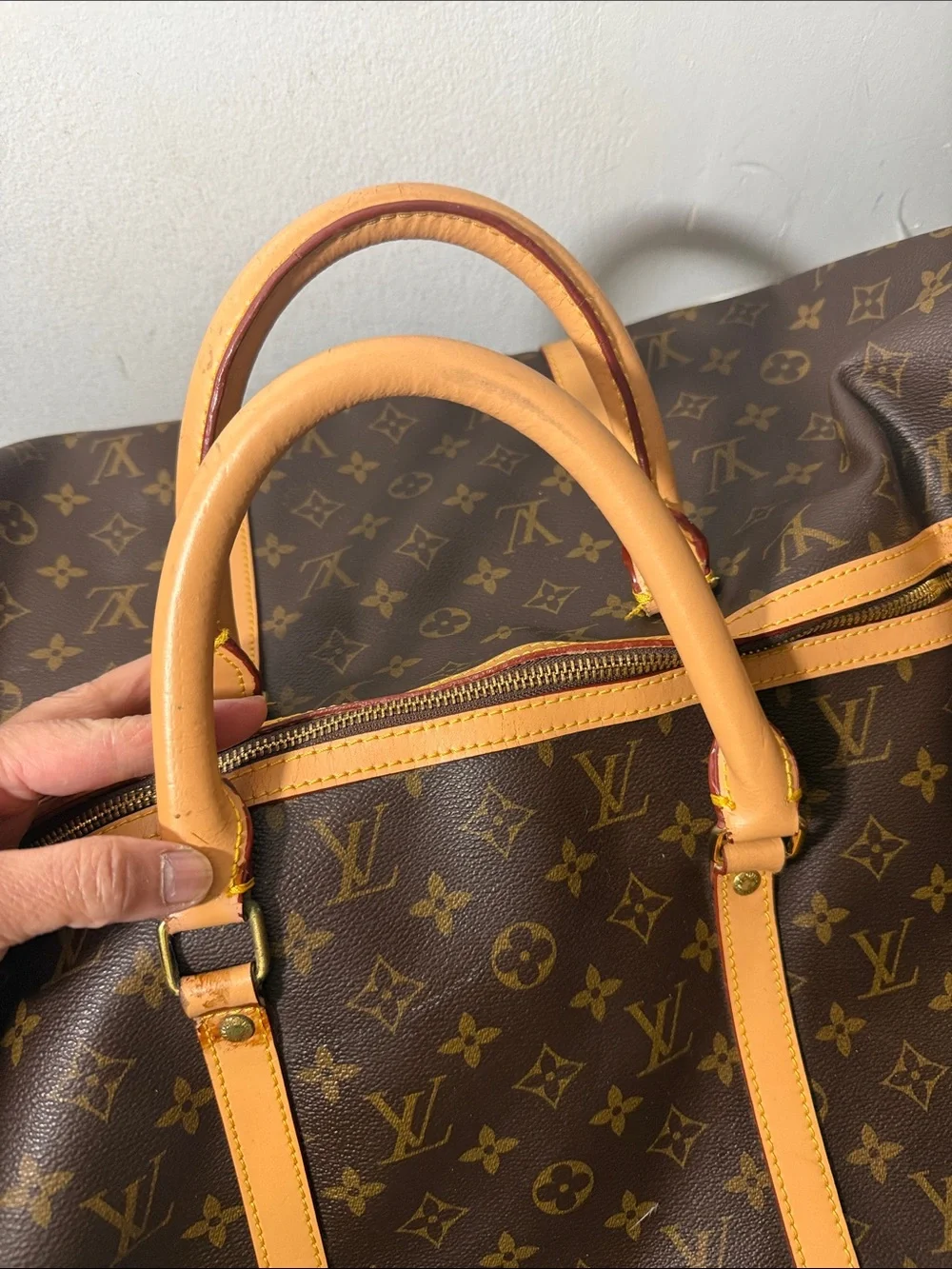 Louis Vuitton RA 780-003  Canvas Keepall Duffel Bag Brown / tan leather bag larg